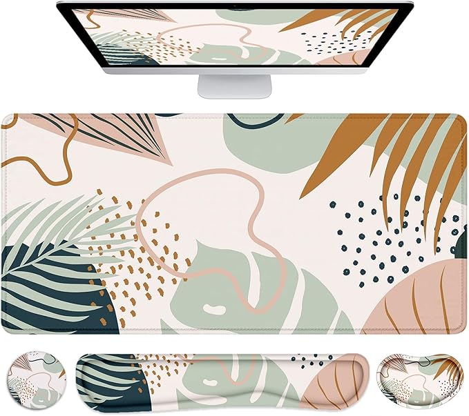 LATEEFAH Desk Mat, Mouse Pad with Wrist Rest, 4-in-1 Large Mouse Pads for Desk, Ergonomic Mouse Pad and Keyboard Wrist Rest Gaming Keyboard Mat for Office, Home