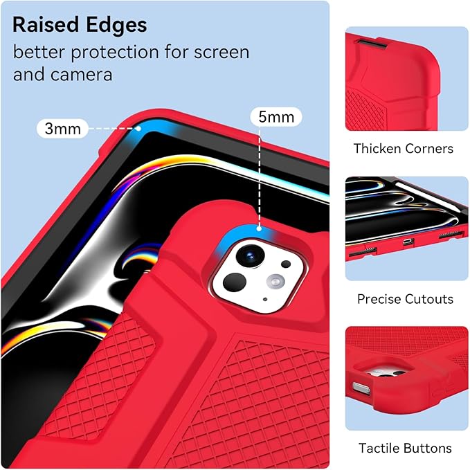 Case for iPad Pro 13 Inch Case (M5 2025/ M4 2024) with Pencil Holder, Built-in Stand, Military Grade Shockproof Protective Cover for iPad Pro 13" 8th/ 7th (Red)