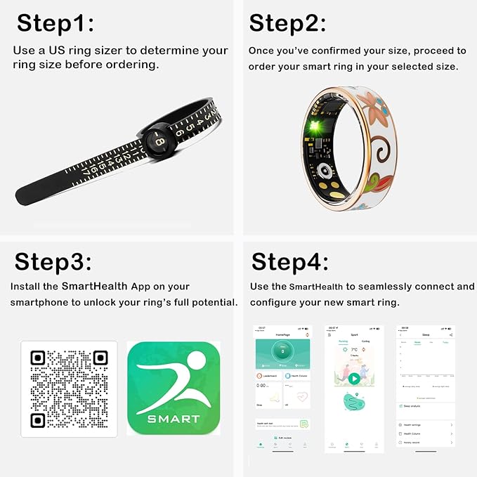Yihou Smart Ring for Women Health Ring Fitness Ring with Enamel Fitness Tracker with Heart Rate Monitoring Sleep Monitor Distance Pedometer Calorie No Subscription Fee for Android iOS 7#