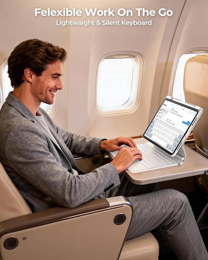 SIBEITU Keyboard Case for iPad 11th Gen (A16 2025) & 10th Gen 10.9" (2022), Floating Magnetic Stand with Removable Protective Case, Precision Trackpad, Backlit Keyboard, Smart Contact Connector, White