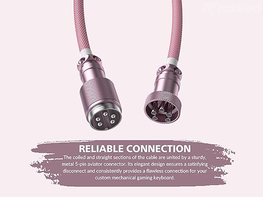Ranked Coiled Keyboard Cable | Handcrafted Double-Sleeved Braided Cable | USB Type C to A | 5-Pin Aviator Connector for Custom Mechanical Gaming Keyboard | Support Fast Charge 20W (Pink)