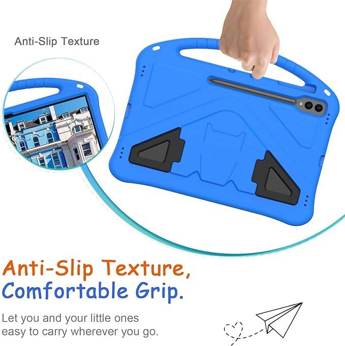 Kids Case for Samsung Galaxy Tab S10 Ultra/S9 S8 Ultra 14.6-inch Tablet, Techcircle Light Weight Shock Proof EVA Foam Handle Rugged Stand Protective Cover, Blue