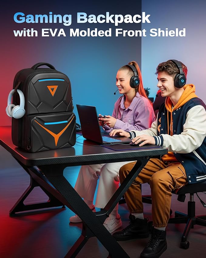 MATEIN Hard Shell Gaming Backpack for Men, Waterproof Extra Large Laptop Backpack with EVA Front Shield, 18 inch TSA Approved Gaming Laptop Bag with Controller Pockets & Cooling Pad Compartment