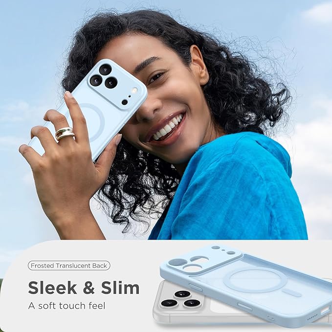 CAPRARO Magnetic for iPhone 17 Pro Case, Upgraded [Full Camera Protection] [Compatible with MagSafe] Protective Translucent Matte Women Girl Phone Case Cover, Light Blue