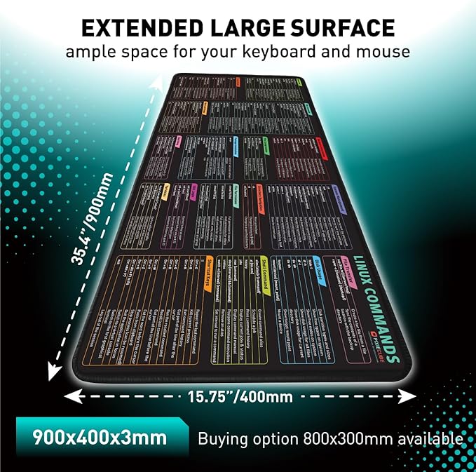 Pixiecube Linux Commands Line Mouse pad - Extended Large Cheat Sheet Mousepad. Shortcuts to Kali/Red Hat/Ubuntu/OpenSUSE/Arch/Debian/Unix Programmer. XXL Non-Slip Gaming Desk mat