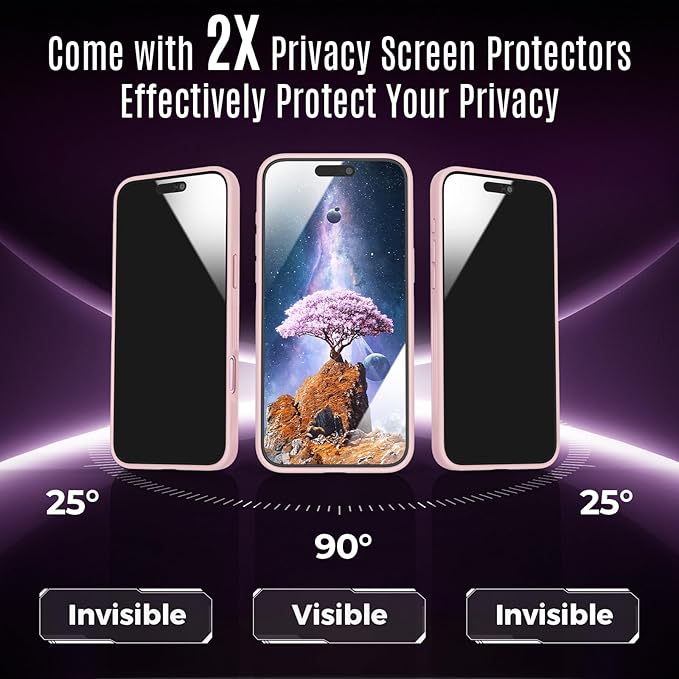 Symcele Designed for iPhone 16 Plus Case, Compatible with MagSafe, with Privacy Screen Protectors X2, [Camera Protection] [15FT Military Drop Protection] Shockproof Phone Case, 6.7", Pink