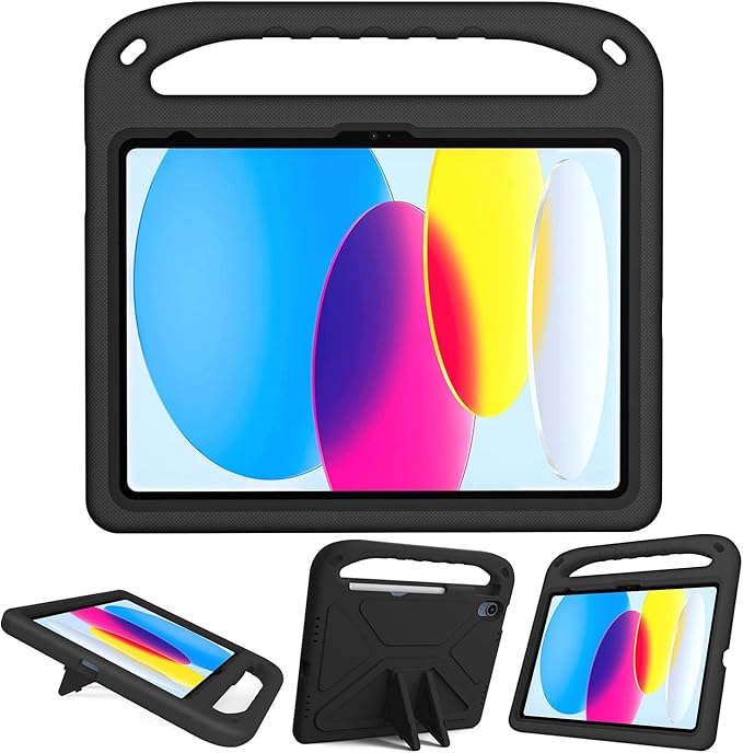 for iPad A16 Case 11th Generation 2025 11 Inch, iPad 10th Generation 10.9" 2022 Case, Kids Friendly Lighweight EVA Foam Shoulder Strap Shockproof Stand Cover for Girls Boys, Black