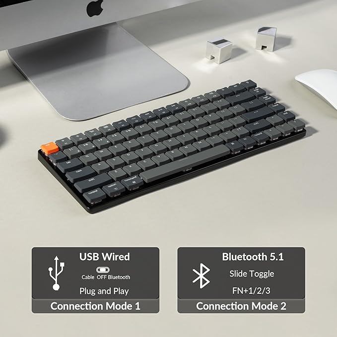 Keychron K3 Version 2, 84 Keys Ultra-Slim Wireless Bluetooth/USB Wired Mechanical Keyboard with White LED Backlit, Low-Profile Keychron Mechanical Red Switch Compatible with Mac Windows