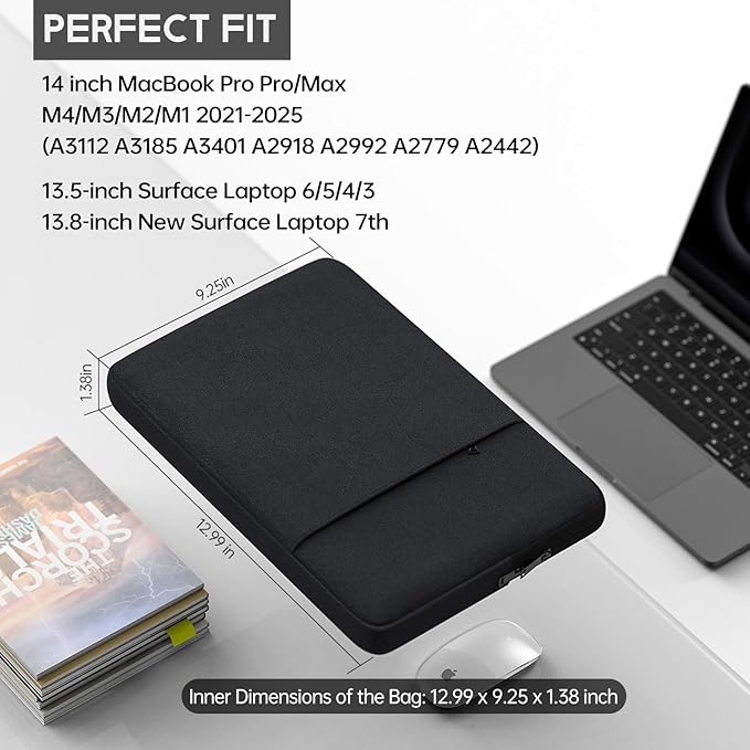 14 inch 360° Protective Laptop Sleeve for 2026 2025 MacBook Pro 14 inch M5 M4 M3 M2 M1 Pro/Max A3427 A3401 A3112 A3185 A2442 A2779 A2918,Shockproof Water-Resistant Case Bag Cover w/Accessory Pocket