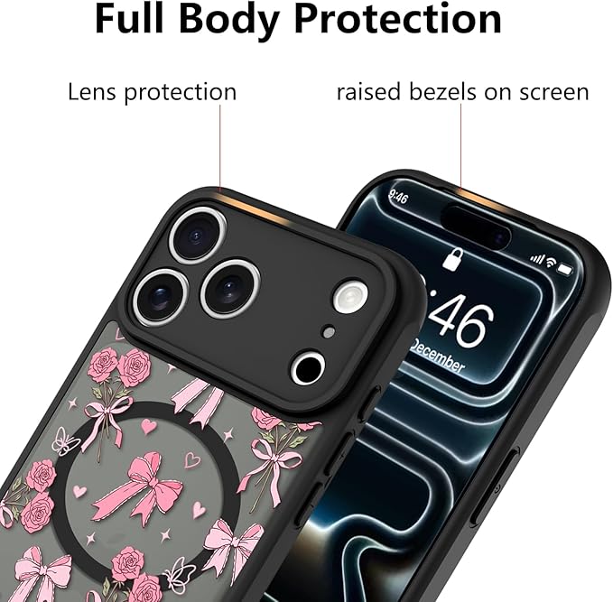 KANGHAR Case Compatible with iPhone 17 Pro Max Bows Bouquet Pattern [Compatible with Magsafe] Cute Flowers Florals Protective Magnetic Case for Girls Women Men