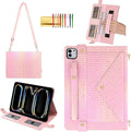 Shiny Case for iPad Pro 13" M5 M4 (2025/2024) Handbag Case, Techcircle Iridescent PU Leather Folio Envelope Pocket Stand Cover with Hand Strap+Shoulder Strap+Pencil Holder+Card Slots, Shiny Pink