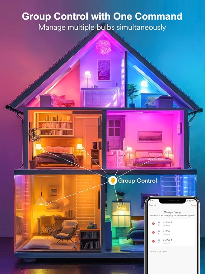 ANGELHALO Smart Light Bulbs, Color Changing A19 LED Light Bulb, Work with Alexa and Google Assistant, Wi-Fi & Bluetooth Light Bulbs, 16 Million Colors RGBCW, Music Sync, 800 Lumens, 2.4Ghz only,2 Pack