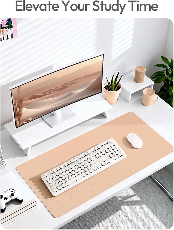 YSAGi Leather Desk Protector, Office Mat, Large Mouse Mat, Non-Slip PU Leather Blotter, Laptop Desk Mat, Waterproof Writing Pad for Office and Home (Latte, 47.2" x 23.21")