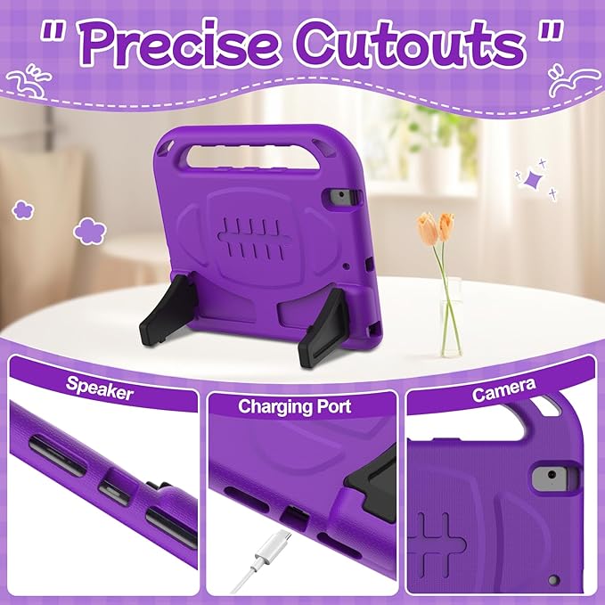 BMOUO Kids Case for iPad 6th/5th Generation (iPad 9.7-inch, 2017/2018), iPad 9.7/Air 2 Case with Screen Protector, Shockproof Handle Stand iPad 6th 5th Generation Cas e for Kids, Purple