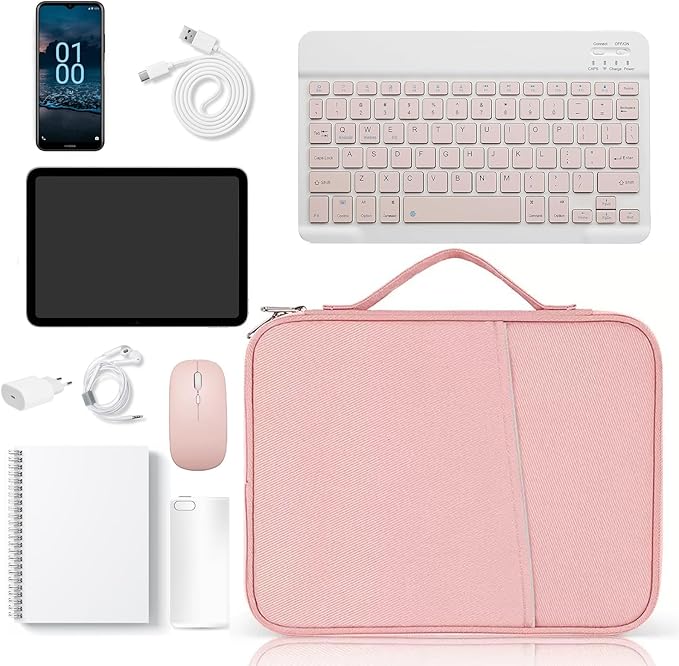 9-11 Inch Tablet Sleeve Case, iPad Bag for Women Fits iPad Pro 11 (2022-2018), iPad 10.9 (10th Gen), iPad Air (5/4th Gen), Galaxy Tab A8/A7/S8/S7, Protective Bag Carrying Case with Pocket (Pink)