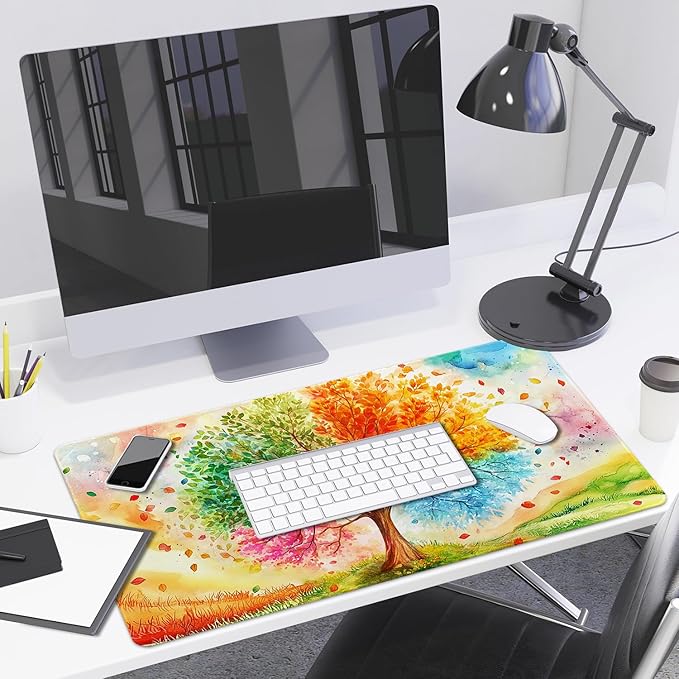 Lokigo Desk Pad Season Tree, Large Gaming Mouse Pad 31.5"x15.7", Waterproof Big Mousepad for Desk Rubber Base with Stitched Edges Desktop Deskmatt for Laptop Gaming Work Study, Colord Season Tree