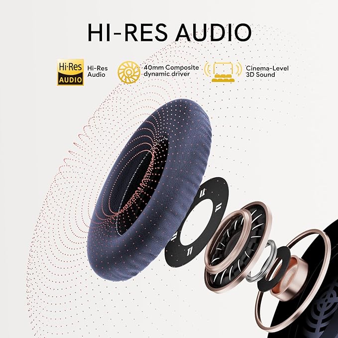 QCY H3 ANC Bluetooth Headphones Over Ear, Active Noise Cancelling Bluetooth 5.4 Headphones with Microphones, Hi-Res Audio Sound, Multipoint Connection, 60H Playback, Custom EQ via App(Blue)