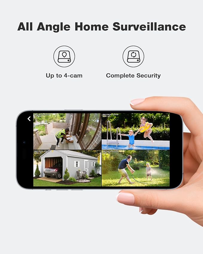SEHMUA Security Cameras Wireless Outdoor (4-cam-kit), No Subscription Required, Color Night Vision, 360° PTZ, 4MP Live View, Instant Alerts, Solar Security Camera System Works 2.4G & 5G WiFi for House