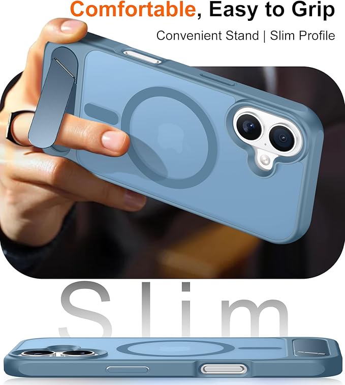 Magnetic Compatible with iPhone 16 Case, [Built-in Invisible Kickstand][Compatible with MagSafe][Military Grade Shockproof] Slim Translucent Matte Phone Case for iPhone 16 6.1"