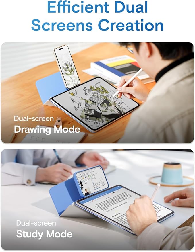 MOFT Dynamic Folio Tablet Stand for Desk Compatible with iPad Pro 11" (4th 2022 | 3rd 2021 | 2nd 2020), Slim Magnetic Tablet Holder Case with 20+ Viewing Angles, Cement x Sapphire