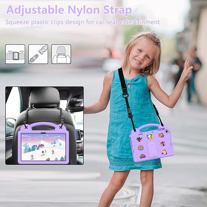 AKABEILA Compatible with Lenovo Tab M10(3rd Gen) 10.1(2022)/Huawei MatePad T 10s 10.1/MatePad T 10 9.7/MatePad SE 10.1(2022)/Honor Pad X8/Pad X8 Lite Tablet Case, Strap for Girl Kid Gift -Light Purple