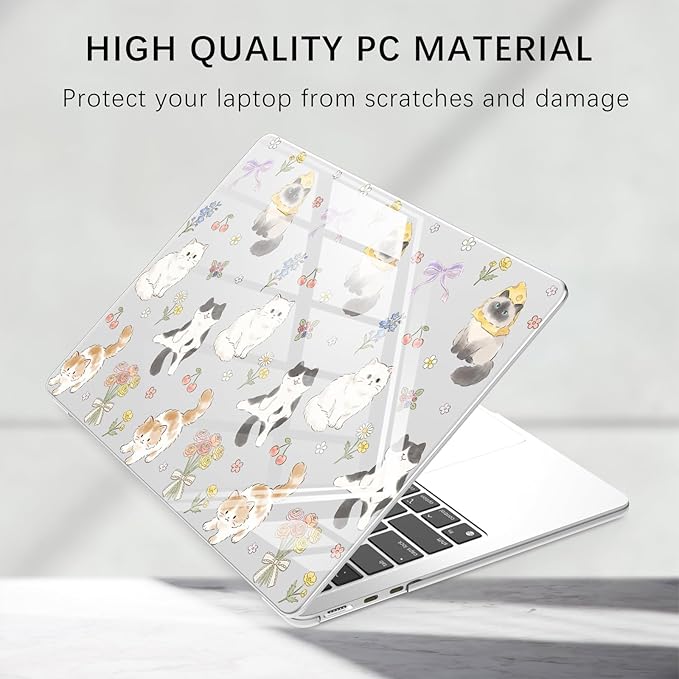 Compatible with MacBook Pro 13 inch Case M2 2025, 2024-2016 A2338 M1 A2251 A2289 A2159 A1989 A1708 A1706, Cute Cat Kitten Flower Protective Hard Shell Clear Cover for Mac Pro 13