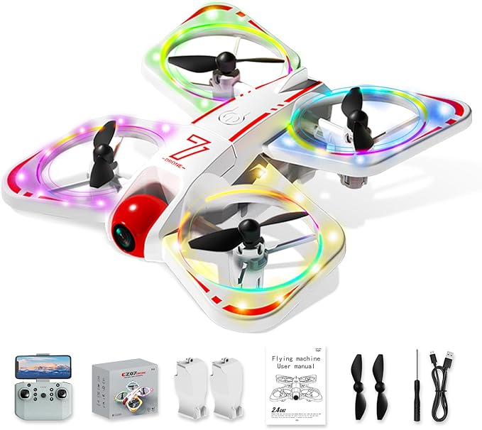 A ALPHA Mini Drone with 720P Camera for Kids, Micro Drone for Beginners, RC Plane with Propeller Protection,360°Flips, Indoor Outdoor Quadcopter Toy with Colorful LED Lights