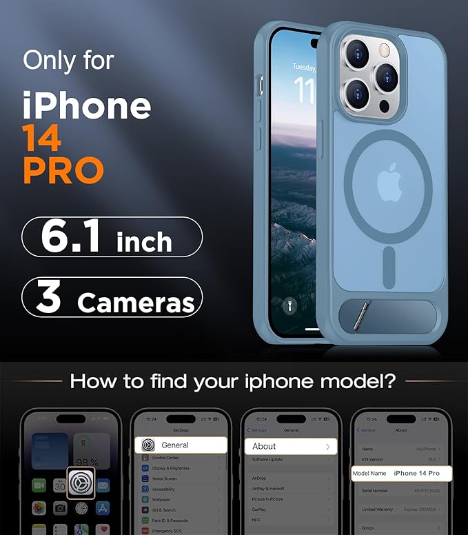 Magnetic Compatible with iPhone 14 Pro Case, [Built-in Invisible Kickstand][Compatible with MagSafe] [Military Grade Shockproof] Slim Translucent Matte Phone Case for iPhone 14 Pro 6.1"