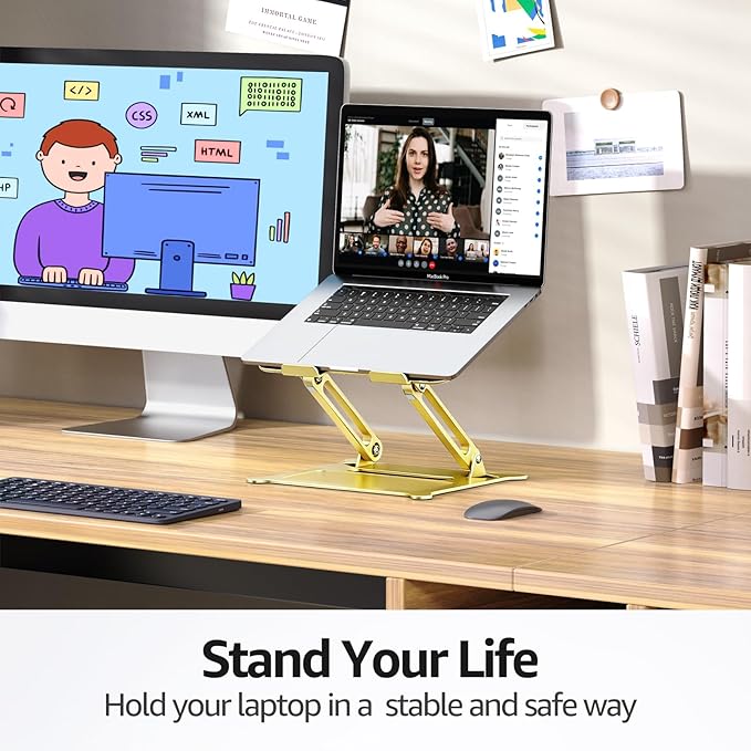 Urmust Laptop Notebook Stand Holder Adjustable Laptop Stand Portable Computer Riser Compatible with MacBook Air Pro HP Dell XPS Lenovo All Laptops 10-15.6"(Gold)