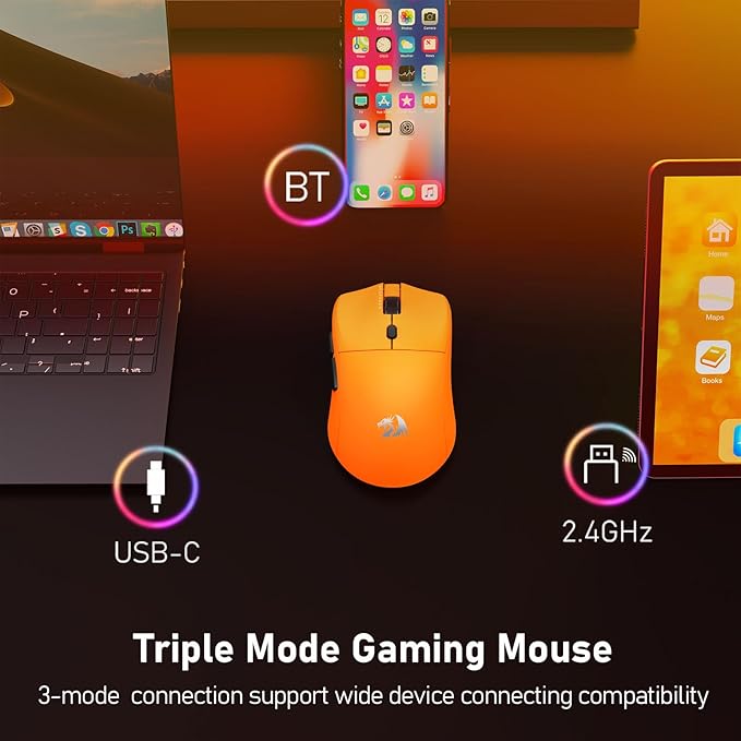 Redragon M919 Pro Wireless Gaming Mouse Esports, 54g Lightweight, 8K Polling Rate, 45K DPI Optical Sensor, 6 Programmable Buttons, 85 Hr Battery, BT5.1/2.4GHz/USB-C Wired Gamer Mouse for PC/Mac