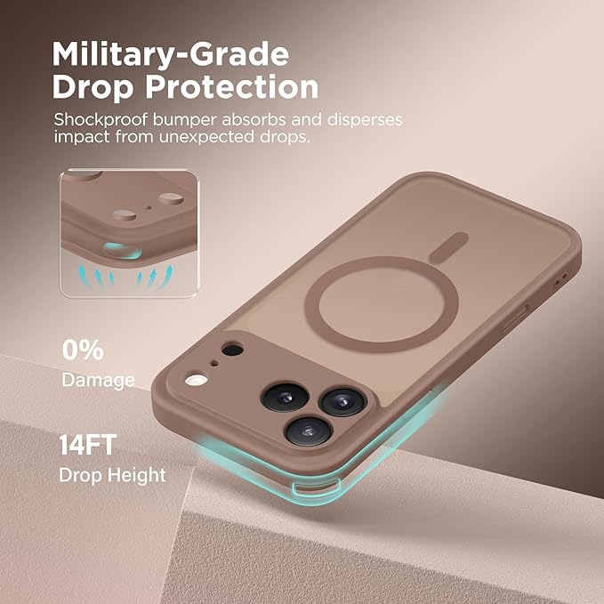 CAPRARO Magnetic for iPhone 17 Pro Case, Upgraded [Full Camera Protection] [Compatible with MagSafe] Protective Translucent Matte Women Girl Phone Case Cover, Brown