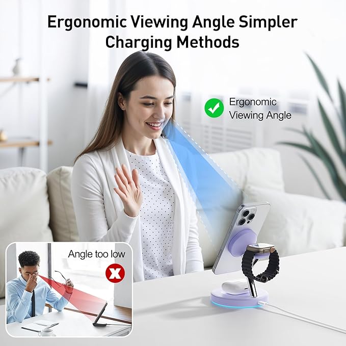 New 3 in 1 Charging Station for Apple Compatible with Magsafe Charger Stand for iPhone 17 16 15 14 13 12 Wireless Charging Station for AirPods Wireless Charger for iWatch Series