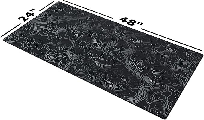 Mega Size Gaming Mouse Pad - Anti Slip Rubber Base - Stitched Edges - Large Desk Mat - 48" x 24" x 0.16" (Mega, Topographic)