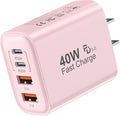 TT&C 40W USB C Charger Block, 4-Port Fast Charging Block (2 USB-C + 2 USB-A), Compact Multi-Device Wall Plug Adapter for iPhone 17,16,15,14, Pro Max, Samsung Galaxy S24/S23, Travel & Home (Pink 1Pack)