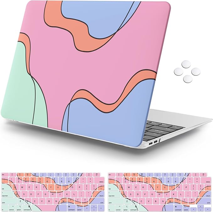 iCasso Compatible with MacBook Air 13 inch Case 2021 2020-2018 Release M1 A2337 A2179 A1932, Pattern Protective Hard Shell Case for MacBook 13.3''+Keyboard Cover + Screen Protector, Bright Irregular