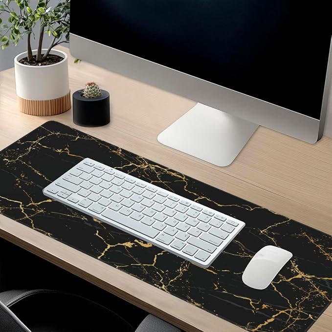 Black and Gold Marble Texture Mouse Pads XXL Extended Mousepad with Stitched Edges Non-Slip Rubber Base Computer Keyboard Pad Desk Mat for Home Office Desk Decor, 35.4" X 15.7"
