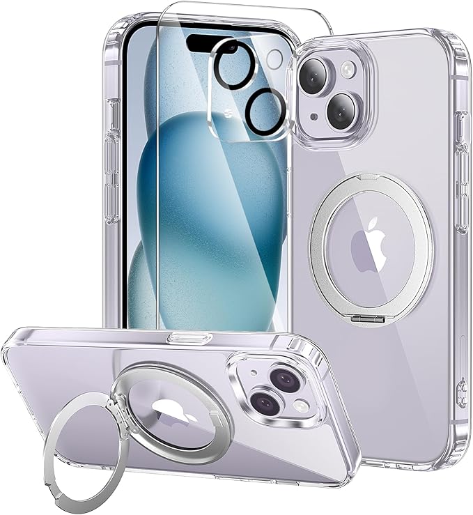 toushion 3 in 1 for iPhone 14 Case Stand |Build in Kickstand,Screen Protector *1 & Camera Lens Protector*1, Not Yellowing, Fits MagSafe, Military-Grade Protection