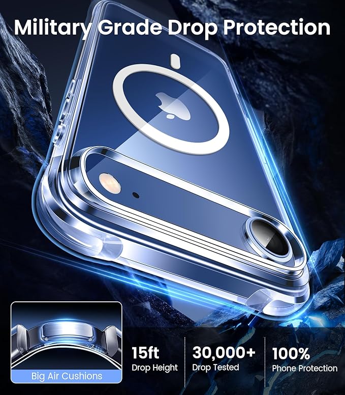 Mkeke Magnetic Designed for iPhone Air Case Clear, [Compatible with MagSafe] [Not Yellowing] [Military-Grade Drop Protection] Protective Case for iPhone 17 Air Case with Shockproof Bumper 2025