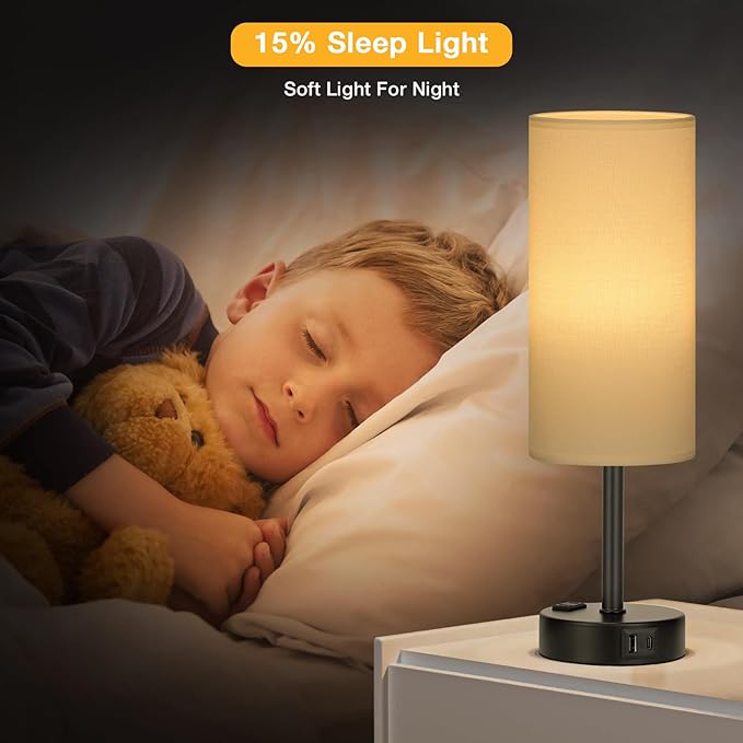 PartageiZ White Bedroom Lamps Set of 2-3 Way Dimmable Touch Table Lamps with USB C and A Ports, Bedside Lamps for Nightstand with AC Outlet, Small Desk Lamps with Black Base for Office Hotel