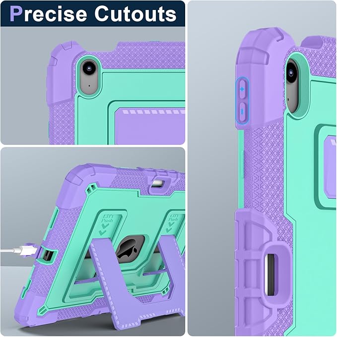 Kids Friendly Case for iPad Air 11 Inch M4 M3 M2 2026/2025/2024 Case with Pencil Holder & Shoulder Strap, Military Grade Shockproof Kickstand Hard Shell Protective Cover,Purple+Mint