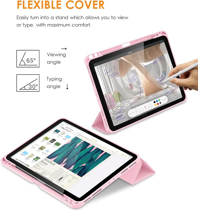 DTTO for iPad Pro 11 inch 4th/3rd/2nd/1st Generation 2022/2021/2020/2018 Case, Smart Slim Trifold Stand Soft TPU Back Cover with Built-in Pencil Holder, Also Fit iPad Air 5/4,Pink