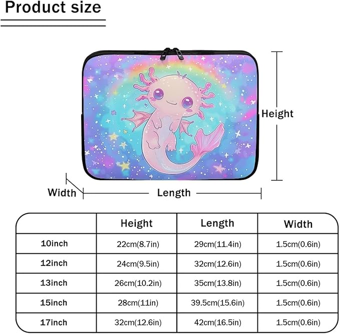 Cute Axolotl Laptop Sleeve for Teen Girls - 12 inch Rainbow Laptop Accessory with Versatile Uses - Ideal Gifts for Holidays - Galaxy Purple