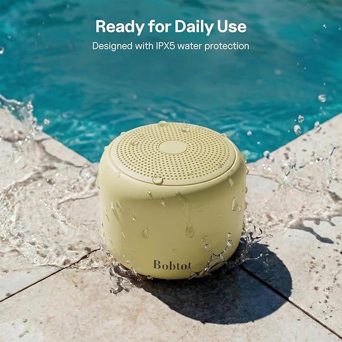 Bobtot Portable Bluetooth Speakers with Strap Easy to Carry, Wireless Waterproof Mini Speaker with Loud Stereo Sound, 20 Hours Playtime, Rechargeable Battery, Built-in Microphone, Beige