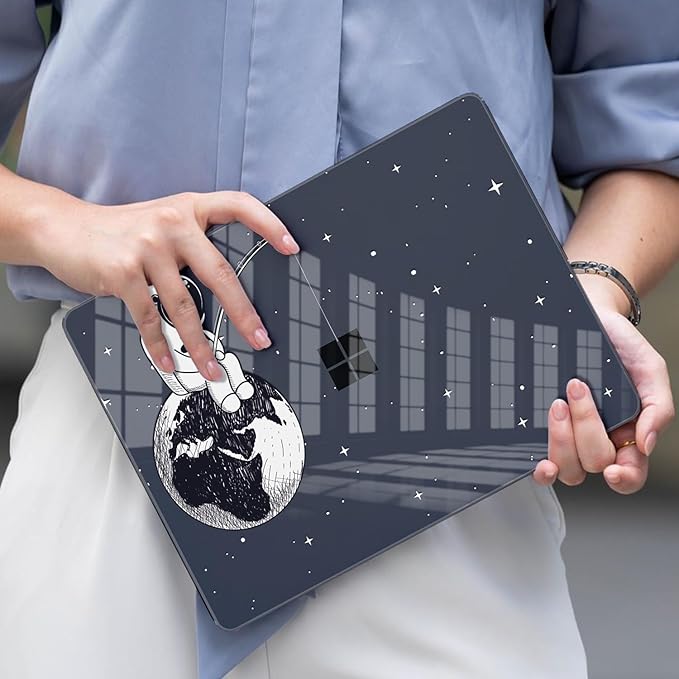 Slim Protective Case for 13 inch Microsoft Surface Laptop 2025 Copilot+PC Model 2095, Lightweight Anti-Scratch Printed Pattern Crystal Black Plastic Hard Shell Case Cover, Astronaut Earth