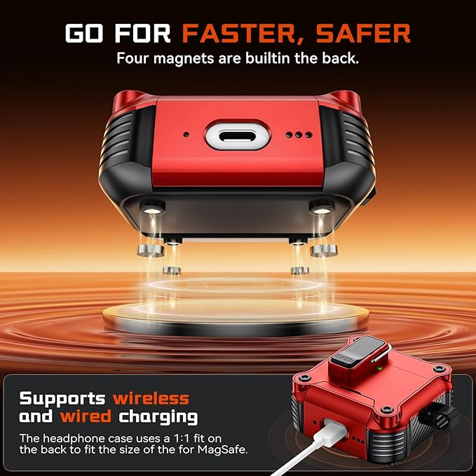 Inesore Compatible with AirPods 4 Generation Case,Secure Lock & Phone Stand Design,Compatible with MagSafe,Automatic Snap Switch Secure Cover for New AirPods 4th (2024)-Red