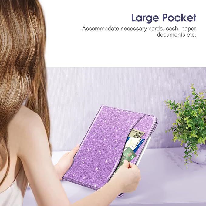 Fintie Folio Case for iPad Air 13-inch M4/M3/M2 (2026/2025/2024), Multi-Angle Viewing Protective Stand Cover with Pencil Holder & Pocket, Auto Sleep/Wake, Glittering Purple