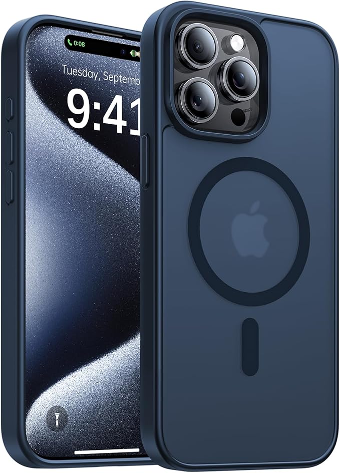 Magnetic for iPhone 15 Pro Max Case, [Compatible with MagSafe][Military-Grade Drop Protection][Anti-Yellowing]Shockproof Translucent Matte Cover for iPhone 15 Pro Max Phone Case,Midnight Blue