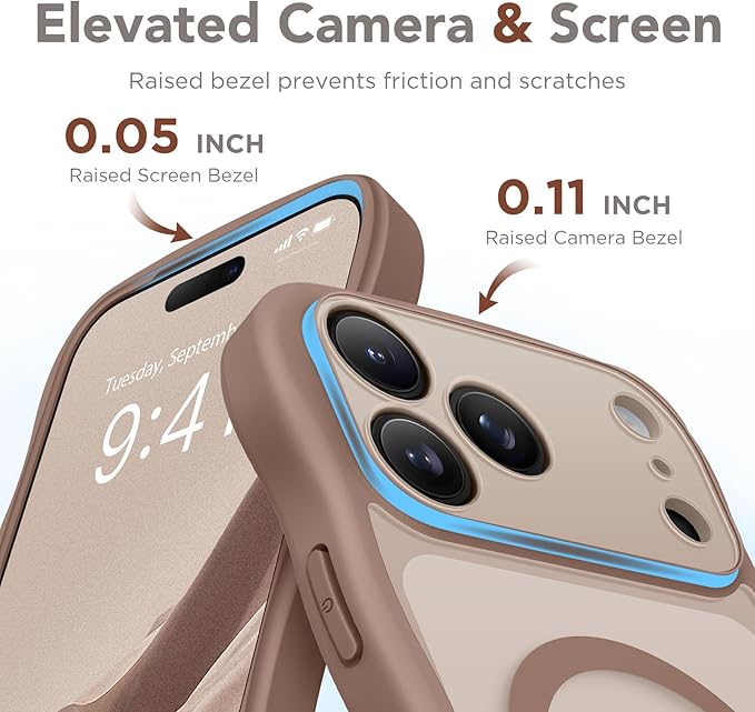 CAPRARO Magnetic for iPhone 17 Pro Max Case for Women Girls, Upgraded [Full Camera Protection] [Compatible with MagSafe] Cute Wave Translucent Matte Phone Case for iPhone 17 Pro Max, Clear Brown