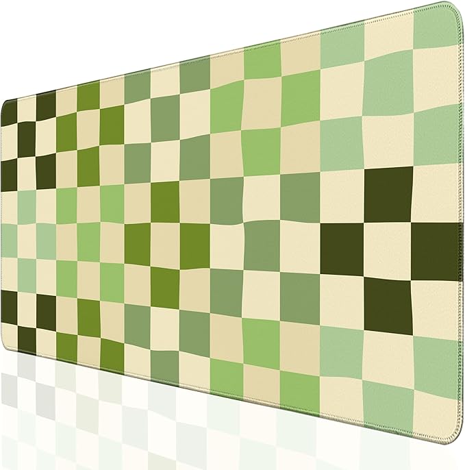 Desk Cover Mat, XXL Large Mouse Pad, Cute Desk Pad Decor for Office Game Home 31.5 X 15.7 Inch (Green Checkered)