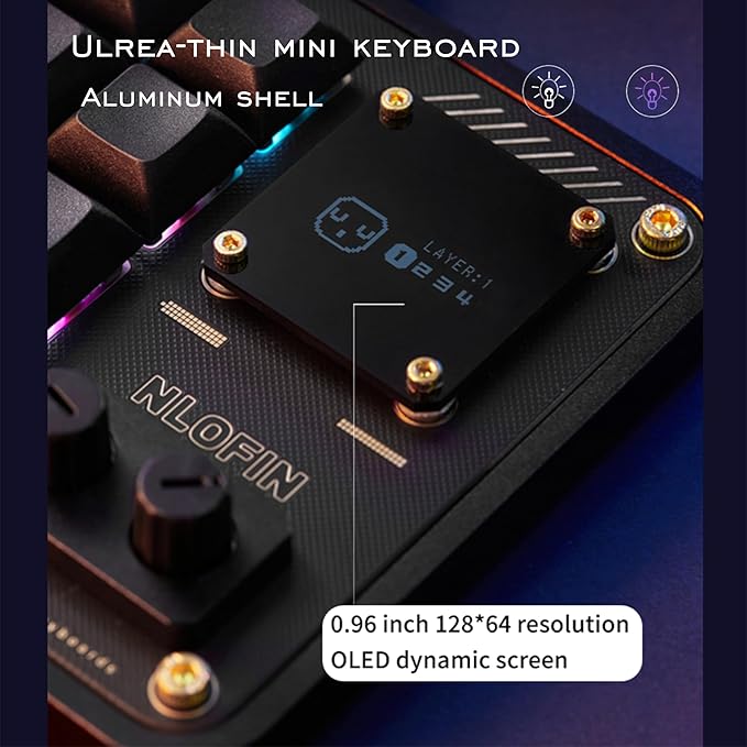 Double Knob Custom Macro Pad Programmable Designer Mini Keyboard 16 Keys with Screen (Grey,KB16)